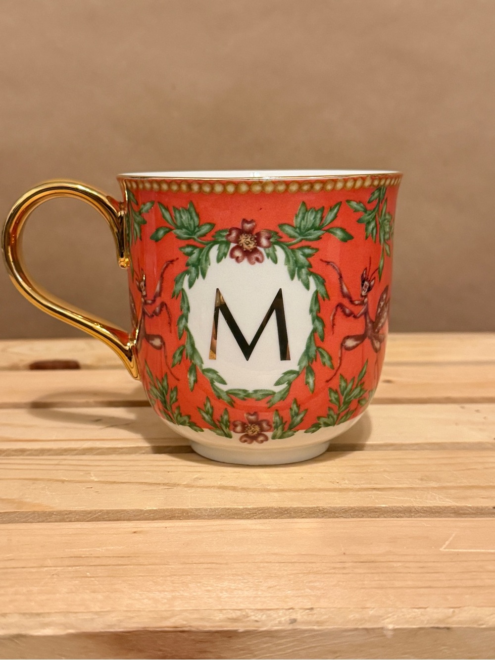 Anthropologie Floral Monogram Mug with Gold Handle